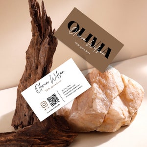 Boho Beige Small Business Card Template, QR Code Business Card, Boutique Business Card,  Business canva template, bohemian business