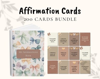 Bow Affirmation Cards Bundle, New Year Affirmation Cards, 200 Mental Health Affirmation Cards, Printable Self Care Affirmations, Canva Cards