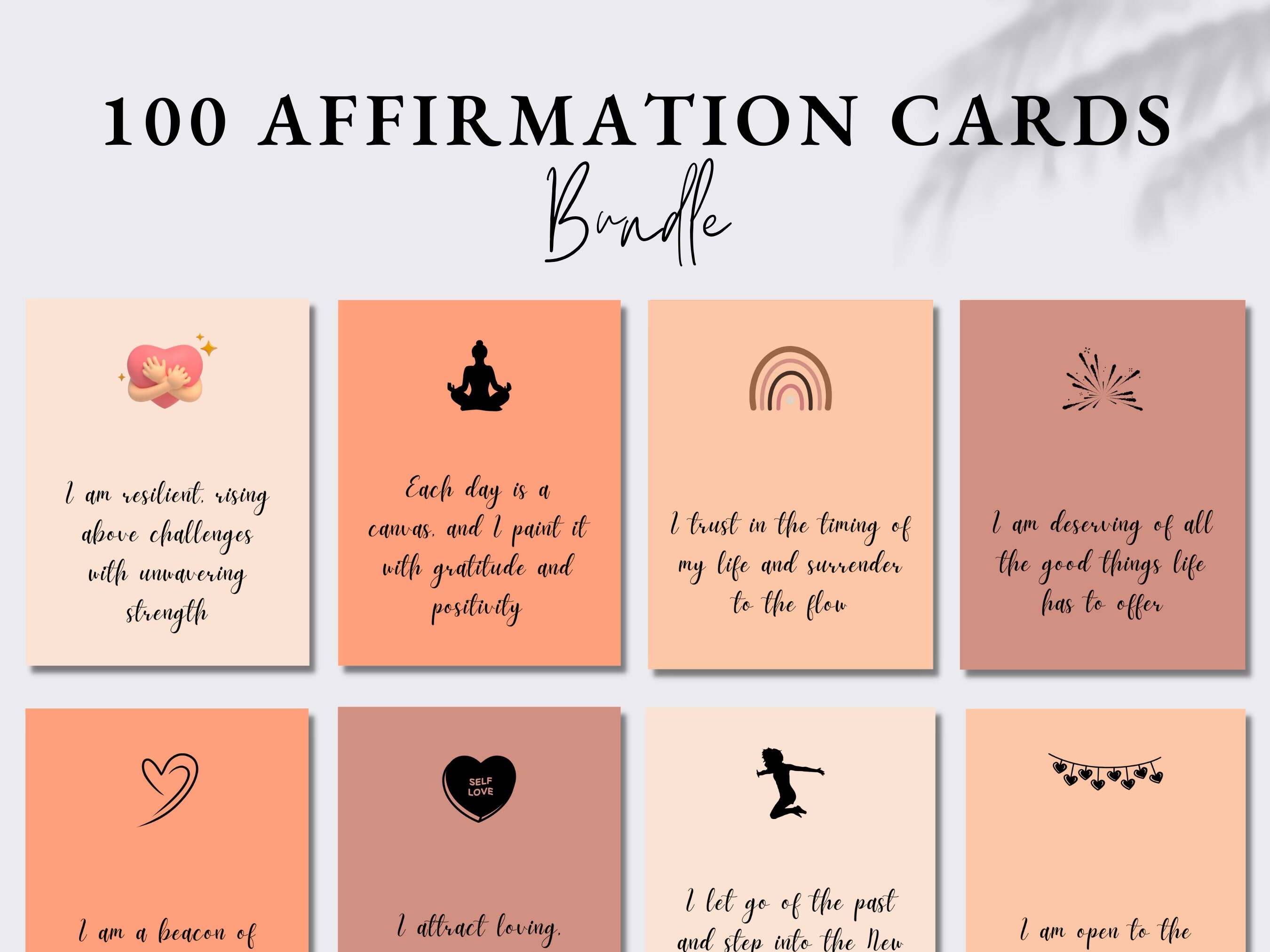 100 New Year Affirmation Cards Bundle, Yoga Affirmation Cards Template, 2024 Daily Affirmation Cards, Printable Self Love Affirmation Cards