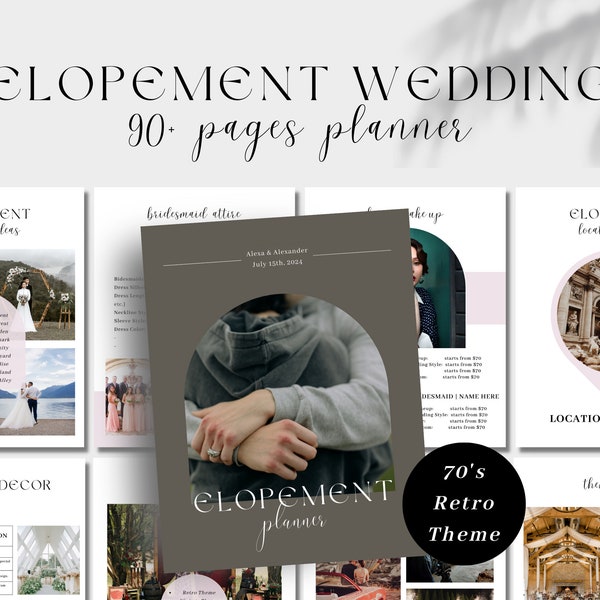 90+ Page Canva Elopement Day Binder, 70's Retro Theme Elopement Wedding Planner, Elopement Wedding Checklist, Elopement Ceremony Book, Bride