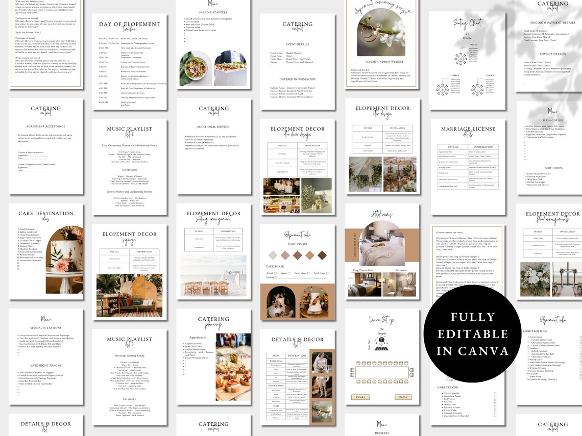 240 Page Canva Elopement Planner Bundle, Printable Elopement Wedding ...