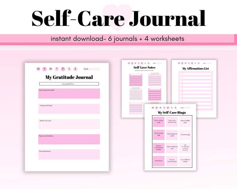 Girly Soft Kawaii Pink Self Care Digital Planner Journal, Habit Tracker ...