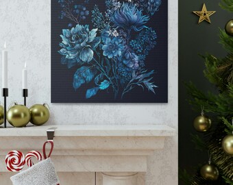 Arte en lienzo de flores azules en acuarela: ¡perfecto para el Día de la Madre! - - - Flores de acuarela, arte mural, diseño floral, regalo elegante