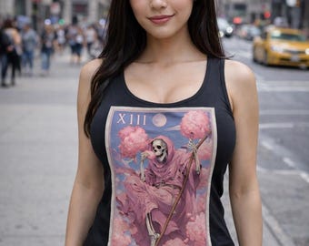 Camiseta sin mangas con la carta del Tarot de la Muerte - Estilo gótico pastel suave - Parca rosa - Arcanos Mayores XIII Unisex