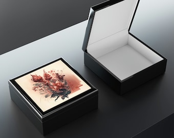 Joyero con flores de acuarela rojas: ¡perfecto para el Día de la Madre! - - - Flores de acuarela, joyero, diseño floral, regalo elegante