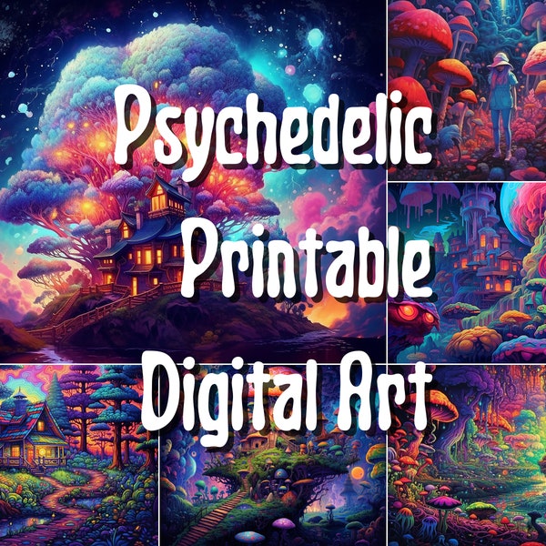 20+ Pack Scènes psychédéliques Art numérique imprimable, Art psychédélique, Blacklight Art, Vibrant, Illustration colorée, Téléchargement numérique
