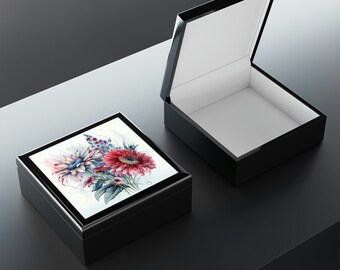 Joyero con flores de acuarela: ¡perfecto para el Día de la Madre! - - - Flores de acuarela, joyero, diseño floral, regalo elegante