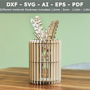 Laser Cut File Wooden Vase | Flower vase | Digital files dxf, svg, ai, eps, pdf | Original Mother's Day gift V001