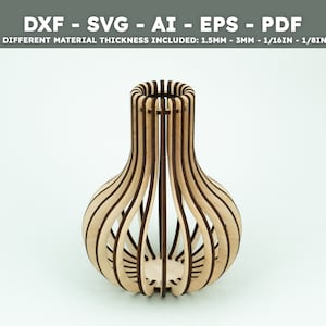 Vaso de madeira com arquivo cortado a laser | Vaso de flores | Arquivos digitais dxf, svg, ai, eps, pdf | Presente original de Dia das Mães V007
