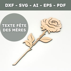 Fichier de découpe laser rose fête des mères | Roses en bois avec texte | Fichiers numériques dxf, svg, ai, eps, pdf | Cadeau fête des mères