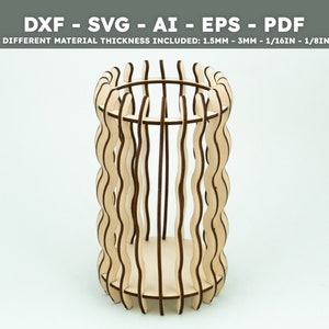 Fichier de découpe laser Vase en bois | Vase à fleurs | Fichiers numériques dxf, svg, ai, eps, pdf | Cadeau original fête des mères V010
