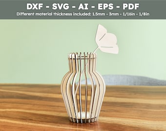 Fichier de découpe laser Vase en bois | Vase à fleurs | Fichiers numériques dxf, svg, ai, eps, pdf | Cadeau original fête des mères V002