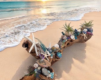 Made-to-Order Seashell and Driftwood Centerpiece: Coastal Party Decor, Beach Wedding Decor