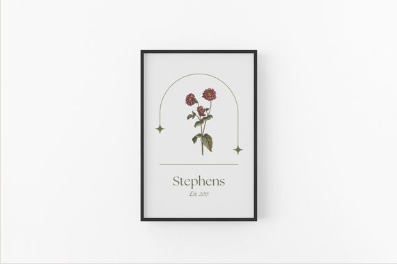 Family Name Wall Art with Flower