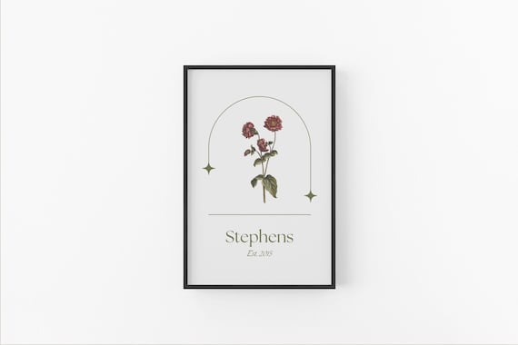 Family Name Wall Art with Flower