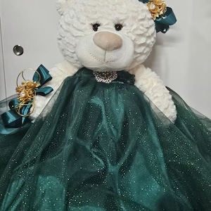 Dressed Quinceañera / Sweet 16th Teddy Bear - Green -Mis XV años or Sweet 16” engraved on teddies foot