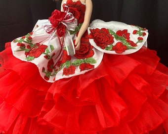 White Red Charro Quinceañera Doll