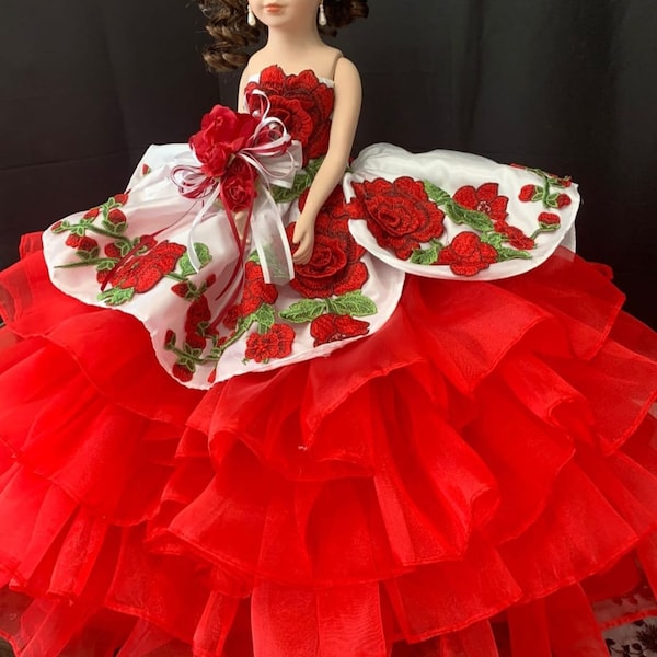 White Red Charro Quinceañera Doll