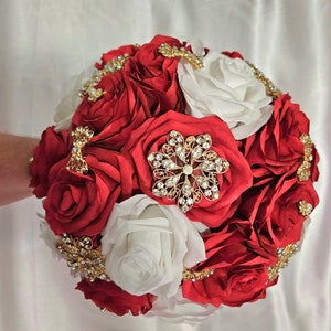Red and White Quinceañera Bouquet