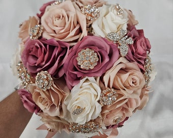 Rose Gold, Blush, Champagne Quinceanera Bouquet