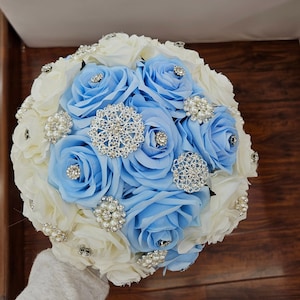 Ivory and Baby Blue Quinceañera Bouquet