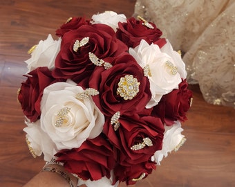 Burgundy and Champagne Quinceañera Bouquet