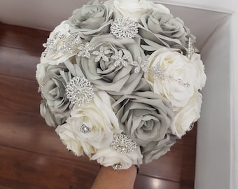 Gray and White Quinceañera Bouquet