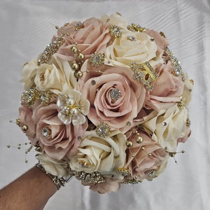 Blush Pink with Dark Champagne Quinceanera Bouquet