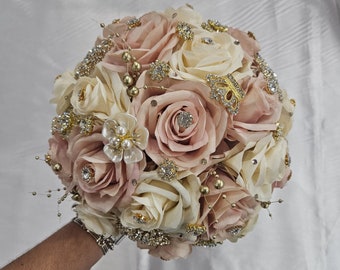 Blush Pink with Dark Champagne Quinceanera Bouquet