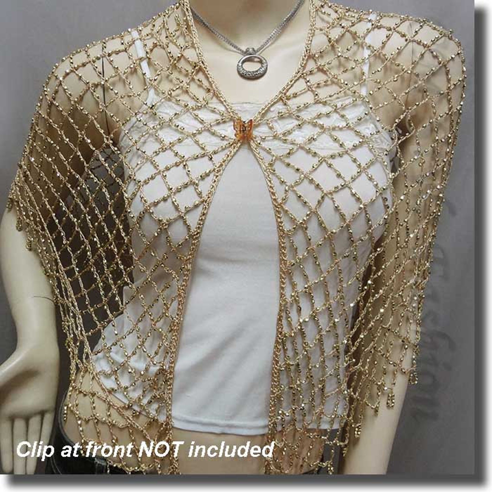Exotic Crochet Net Triangular Shawl Wrap Shawl Scarf Golden W/ Golden ...