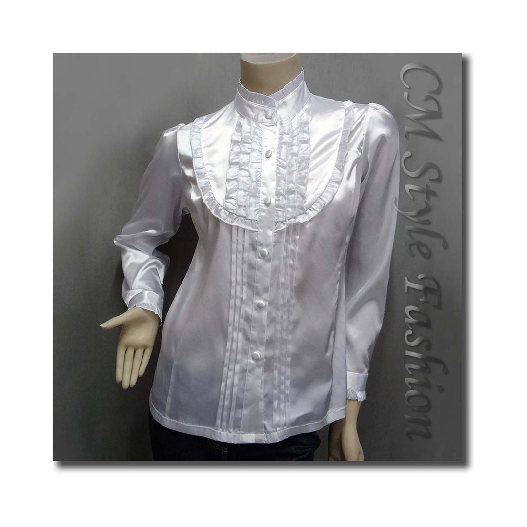 Victorian Style Ruffled Satin Elegant Blouse Shirt Top White - Etsy