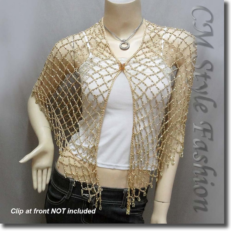 Exotic Crochet Net Triangular Shawl Wrap Shawl Scarf Golden W/ Golden ...