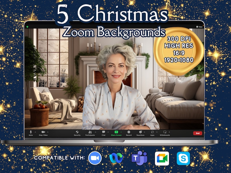 Christmas Zoom Background, Zoom Backdrop, Virtual Background Etsy