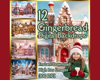 Christmas Photo Backdrop, Gingerbread House Backdrop