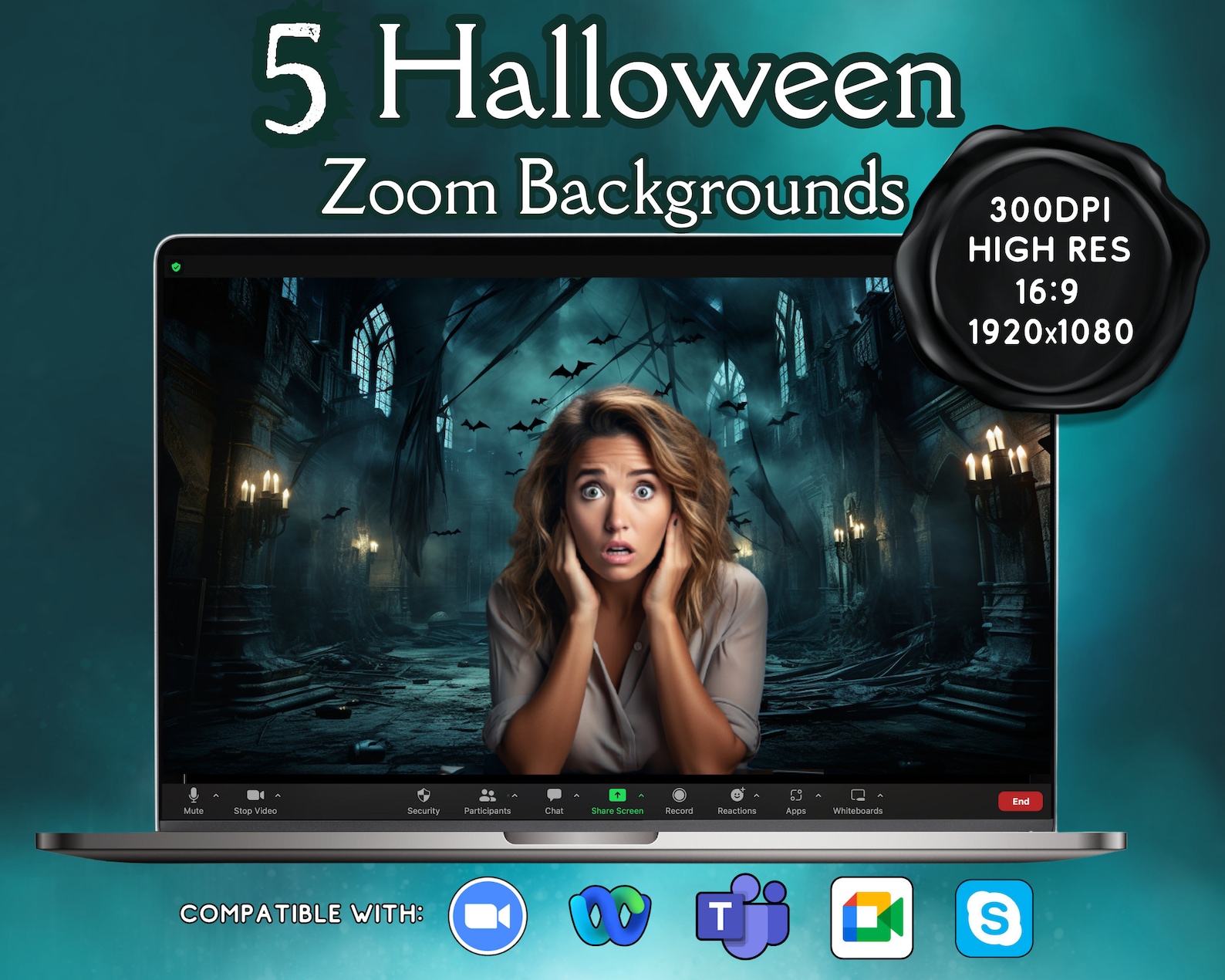 Halloween Zoom Backgrounds, Zoom Backdrop, Virtual Background Bundle