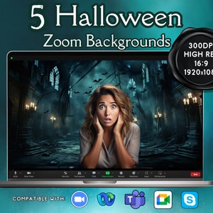 Halloween Zoom Backgrounds, Zoom Backdrop, Virtual Background Bundle, Optimized for Zoom Call Backdrops
