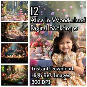 Alice in Wonderland Backdrop Spring Backdrop Fairytale Backdrop Birthday Party Enchanted Garden Party Personalized Photo Backdrop