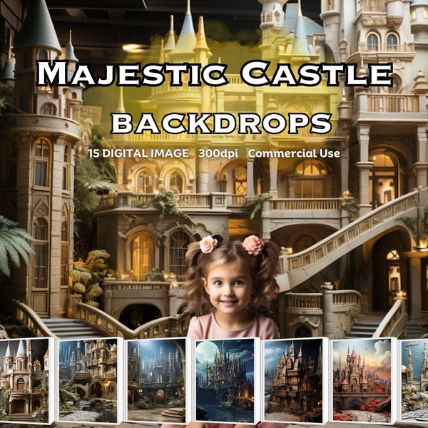 Majestic Castle Backdrops, backdrop bundle, digital picture, fairy tale castle, magical forest, photoshop overlay, princess backdrop studio