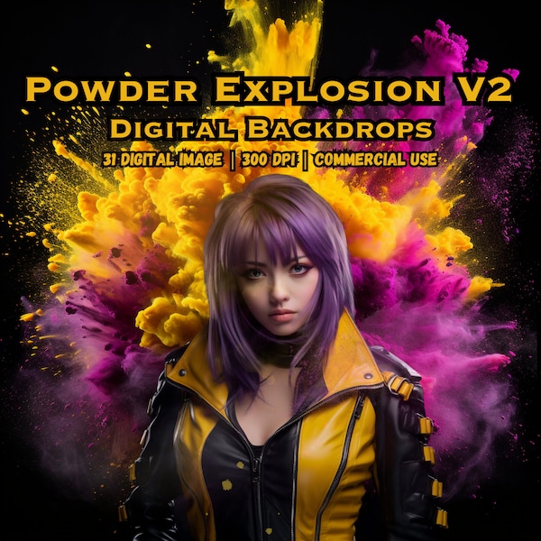 Powder Explosion V3 Digital Backdrops, Colored Smoke Digital Textures for Photoshop, Realistic Smoke Effect for Photo Editing, Overlay Pack