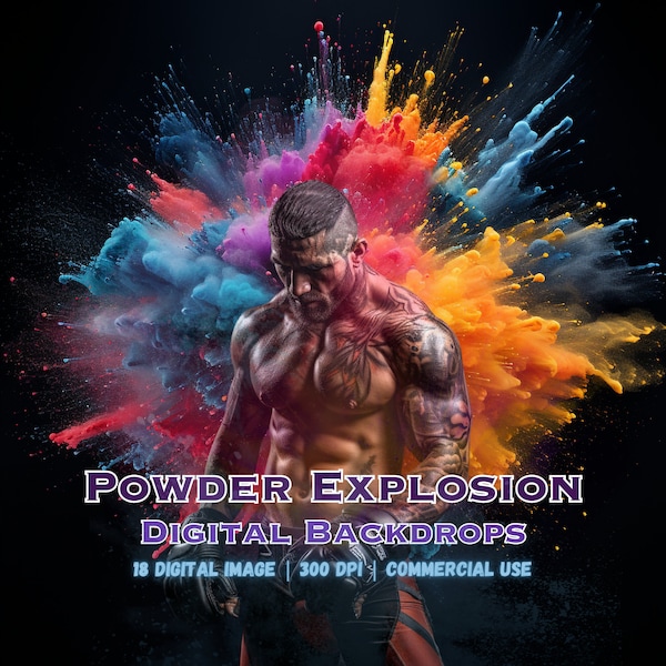 Powder Explosion Digital Backdrops, Colored Smoke Digital Textures for Photoshop, Realistic Smoke Effect for Photo Editing, Overlay Pack