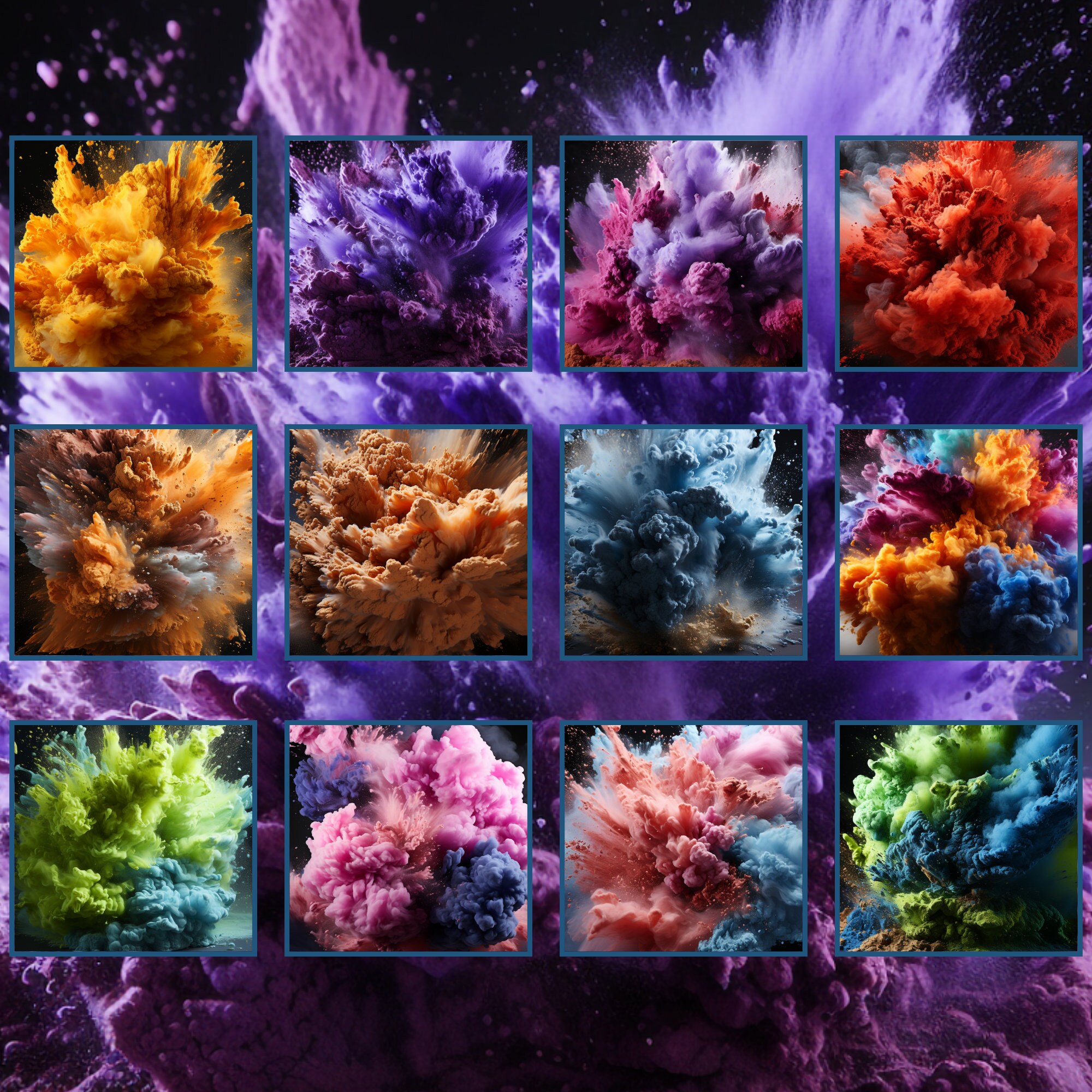 Powder Explosion Digital Backdrops, Colored Smoke Digital Textures for