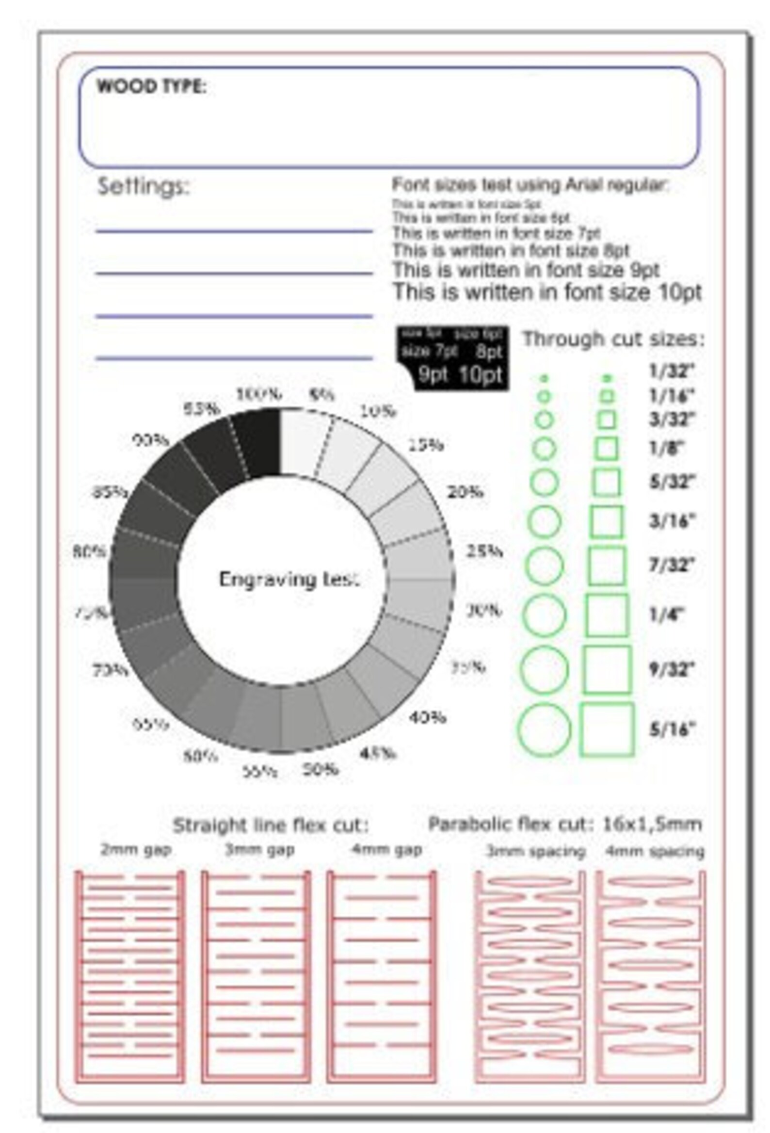 Diode Laser Cutting and Engraving Test Files Digital Download Lightburn