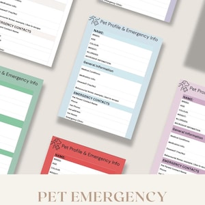 Plantilla de emergencia para mascotas / Juego de tarjetas de emergencia imprimibles para mascotas / Inserto de billetera para emergencias de mascotas / Sin edición, impresión a varios colores