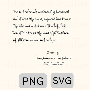 Gemartelde dichters afdeling Swiftie PNG SVG digitale download, Taylors New All's Fair in Love en Poëzie Swiftie