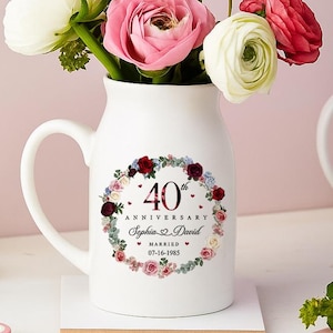 Personalized 40th Wedding Anniversary Flower Vase, 40th Wedding Anniversary Keepsake Gift, 40th Ruby Wedding Anniversary Gift Decor