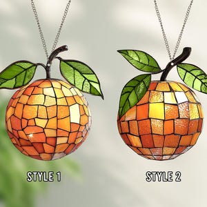 Orange Disco Ball Acrylic Suncatcher, Orange Fruit Window Hanging Glitter Leaves, Funky Citrus Decor, Orange Disco Ball Decor, Summer Fall