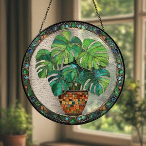 Monstera Plant Stained Glass SUncatcher, Monstera Plant Lover Decor, Plant Lady Decor,Plant Mom Decor, Plant Garden Home Decor, Gift For Mom