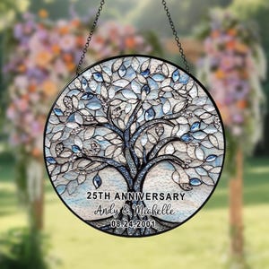 Acchiappasole personalizzato con albero della vita per il 25° anniversario: ricordo delle nozze d'argento