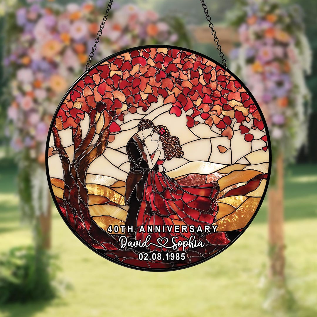 Personalized 40th Anniversary Stained Glass Suncatcher: Ruby Wedding ...