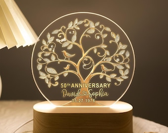 Personalized 50th Anniversary Night Light: Golden Wedding Keepsake